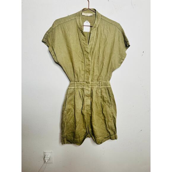 VANESSA BRUNO Khaki Cotton Blend Mock Neck Open Back Atalante Romper size 36 - Picture 3 of 13